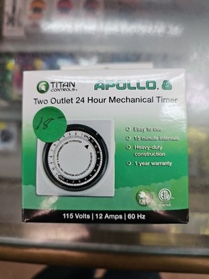 Titan Controls Apollo 8 Mechanical Timer 24 Hour Dual Outlet Hydroponics 15 Min