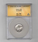 Estate and Vintage 1942 Mercury Silver 10c dime ANACS Graded and Slabbed AU 58