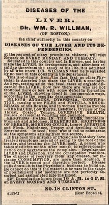 Diseases Of The Liver Clinton St Wm R Willman 1872 NJ Clipping TAJ7-M3