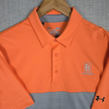 UNDER ARMOUR x TPC SCOTTSDALE Mens Large HeatGear Polo Shirt Orange Gray Golf