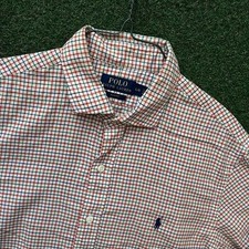 Polo Ralph Lauren Gingham Check Orange White Button Down Dress Shirt Navy Pony