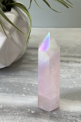 Angel Aura Rose Quartz Tower Crystal Point Pink Healing Stone Polished 3.75 