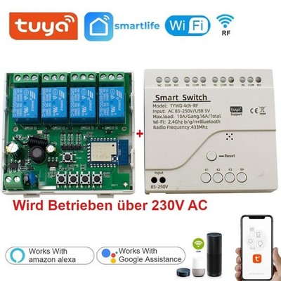 4 Channel Wifi Smart Switch Control Module Tuya Alexa Google AC 230V Relais