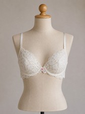 Victoria's Secret White Lace Plunge Bra with Pink Accent