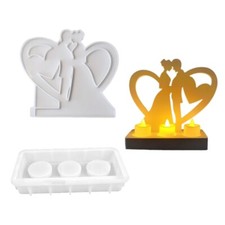 3 Holes Candlestick Mold Heart Couple Holder Molds Flexible Silicone Mold