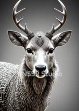 Deer portrait, braided metal ornament decoration - Digital Wall Art Poster Decor