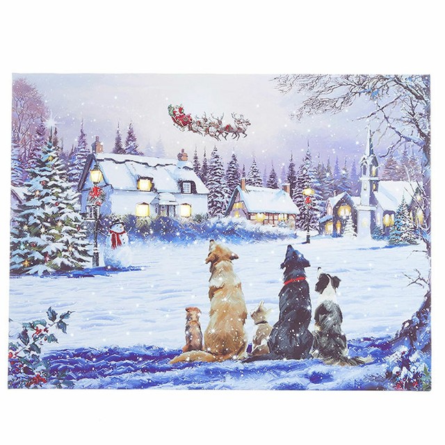 Raz Imports Dogs Of Christmas 24" Dogs Watching Santa Lighted Print eBay
