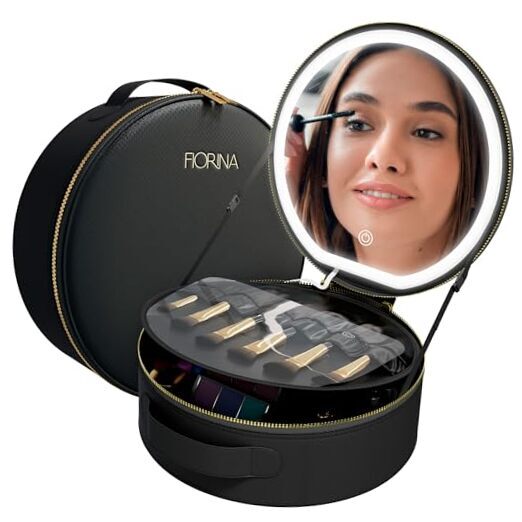 Makeup Bag with LED Mirror, Travel Makeup Case with 3 Color Lighting, Black-image