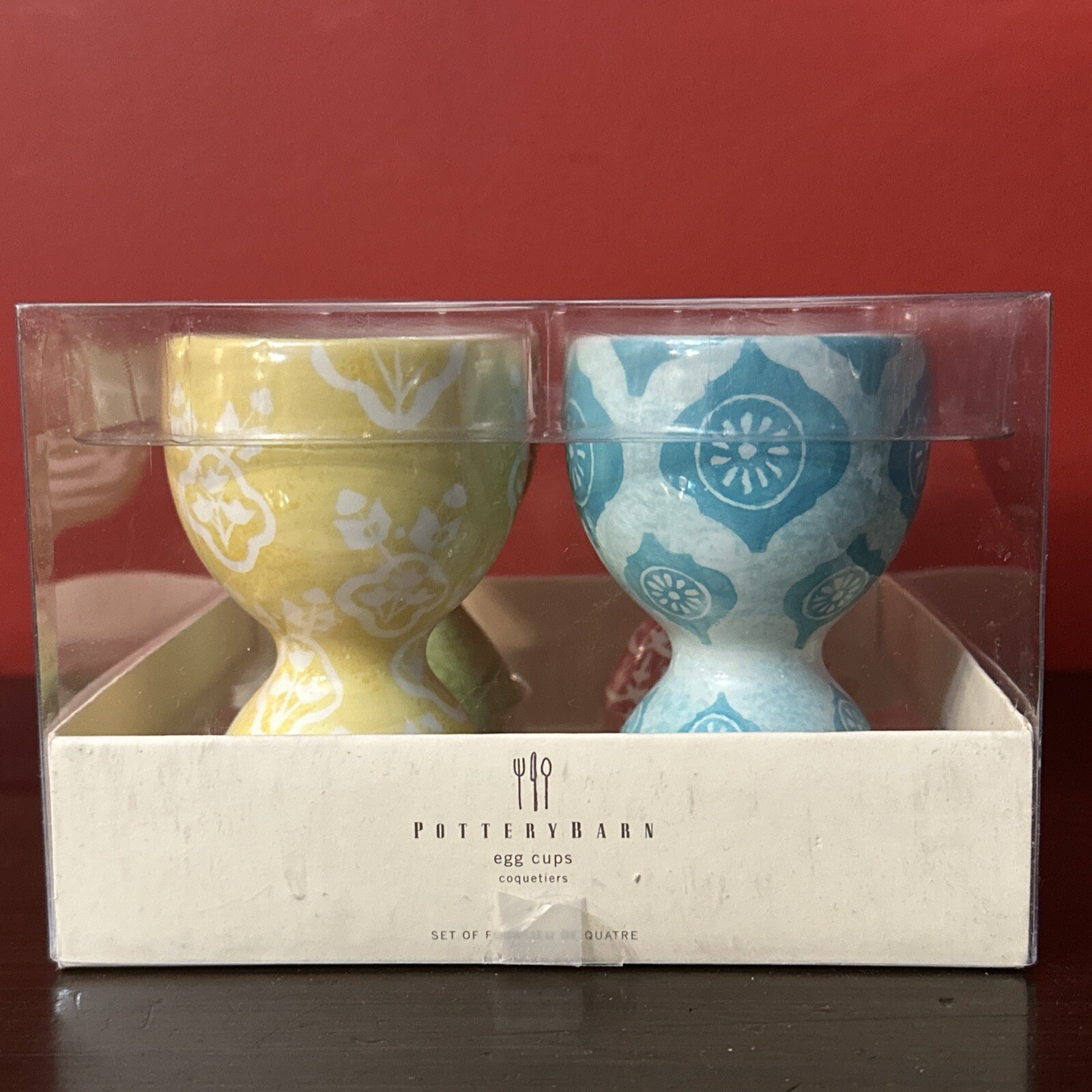 EASTER EGG CUPS SET POTTERY BARN EGG CUP SET 4 Vintage Pastel Ceramic