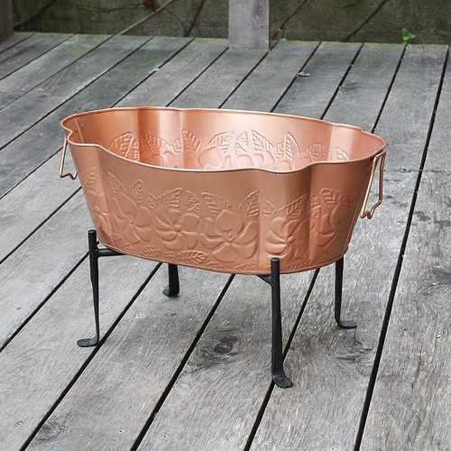 Decorative Embossed Galvanized Tub with Handles - Vintage Style for Garden Use - Picture 7 of 8