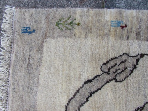 Vintage Traditional Hand Made Oriental Gabbe Wool White Rug 137x83cm Animal Lion - Picture 5 of 9