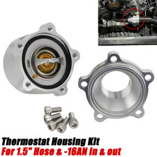 Aluminum For 1-1/2" Hose 1.5" -16 Inline Thermostat Housing & Sensor Port Silver