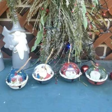 Colored Jingle Bells with Printing Santa Claus Snowman and Snowflake Cutout 4Ast