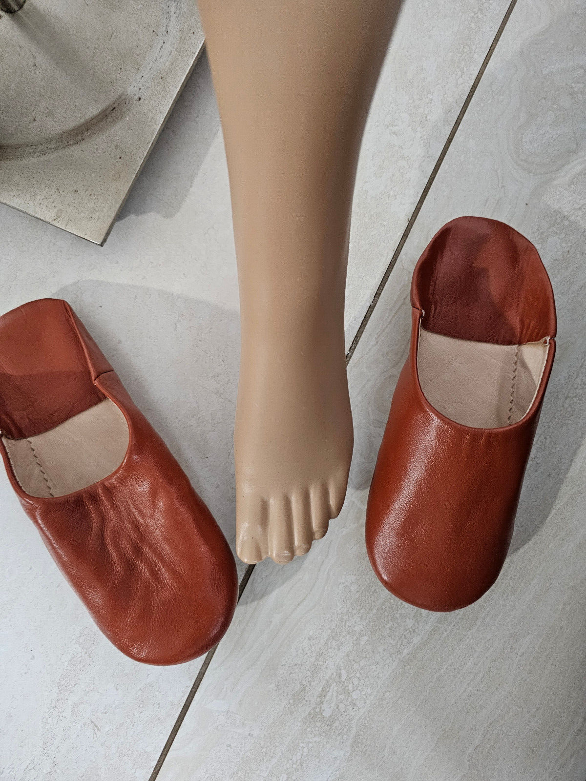 Rust-Colored Leather Babouche Slippers for Women by Rockthekazbah