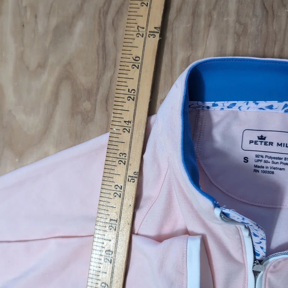 NUEVO CON ETIQUETAS PARA MUJER Sm PETER MILLAR LS 1/4 Cremallera Rosa Claro Azul Acento Highlands Primland Foto 3 de 4