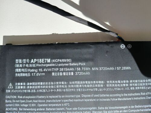 Acer AP18E7M schwarz 15,4 V Aspire Nitro, Helios 300 Lithium Ionen Laptop Akku - Bild 2 von 9