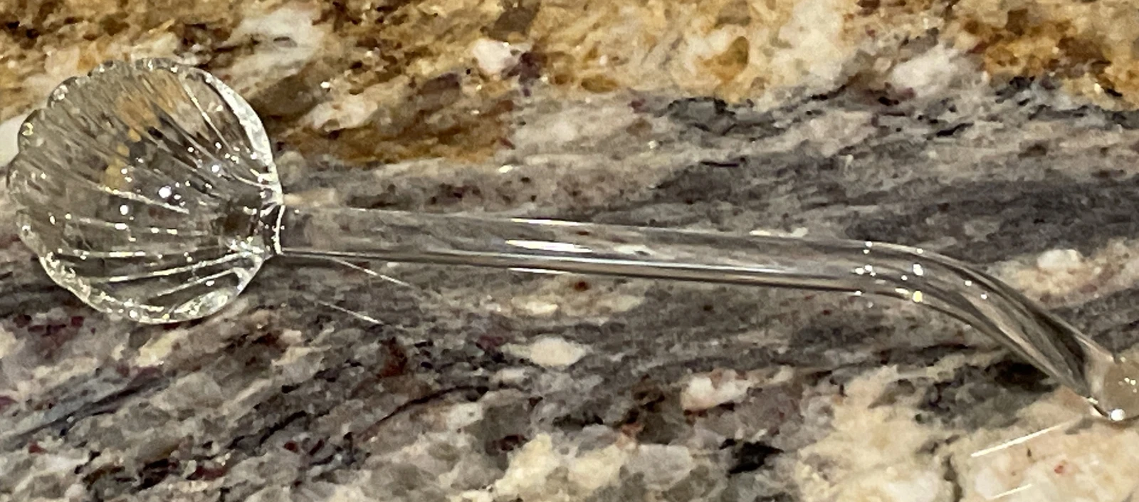 GLASS CONDIMENT / MAYONNAISE LADLE W SHELL BOWL CURVED HANDLE MULT AVAIL 5 1/2”L