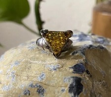Sterling Silver Vintage Amber Triangle Ring Size 6