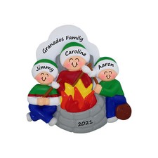 Personalized Christmas Ornament - Family of 3 at Firepit Roasting Marshmallows