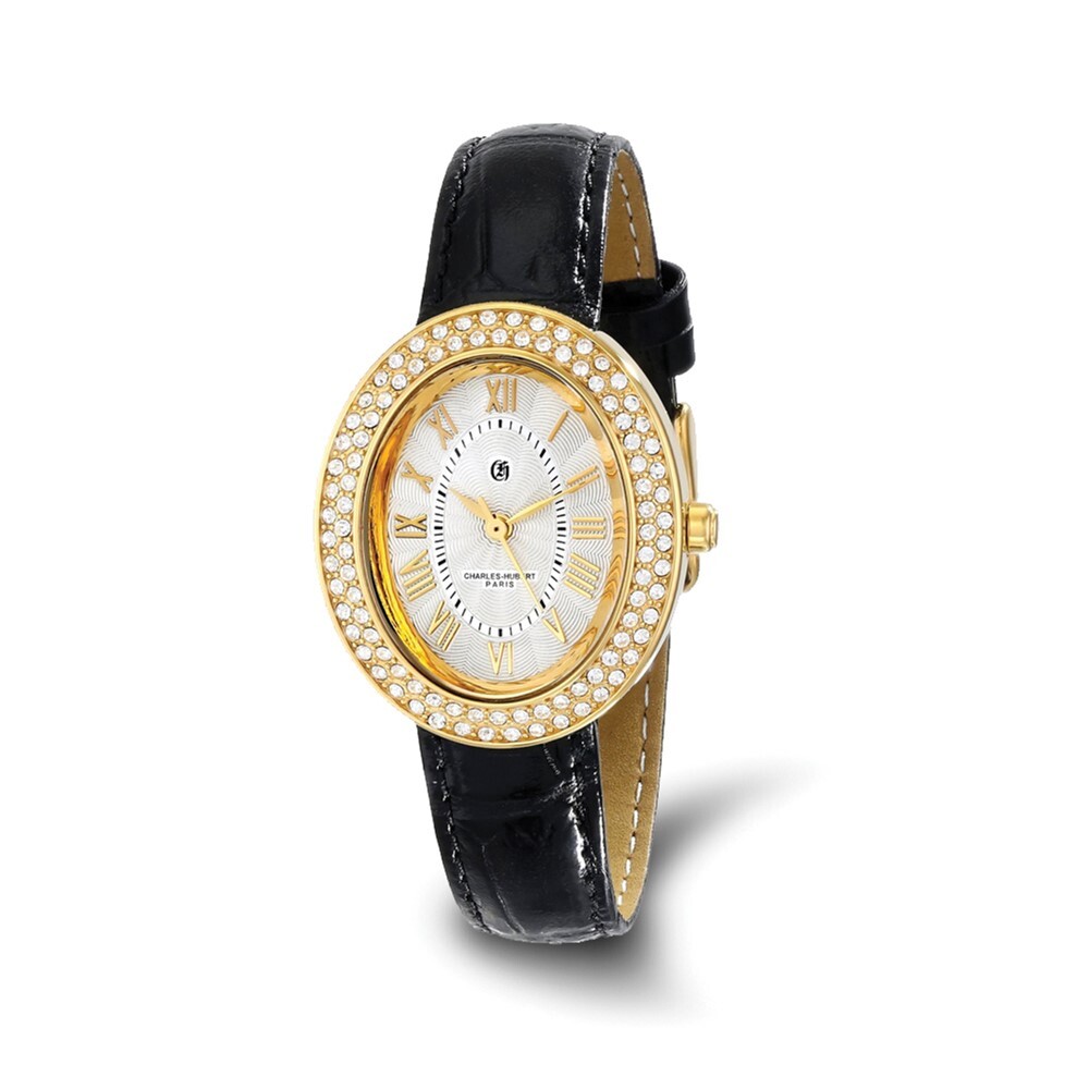 Charles Hubert Ladies IP-plated Black Square Leather Band Watch Charles Hubert Ladies IP-plated Stainless Black Leather Band  main image 3