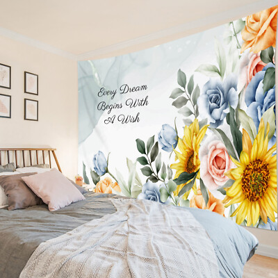 Dorm Decor Tapestry Sunflower Yellow Sunflower And Blue Rose