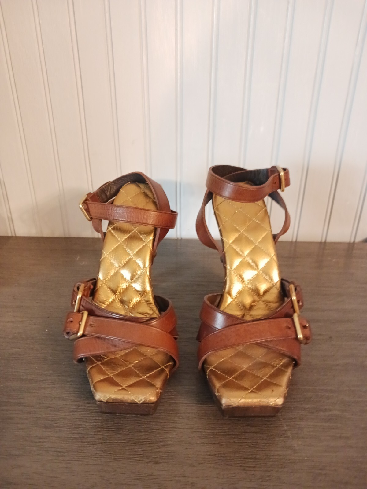 Scarpe in pelle marrone cinturino Saint Laurent taglia: EU 37 US 6 5