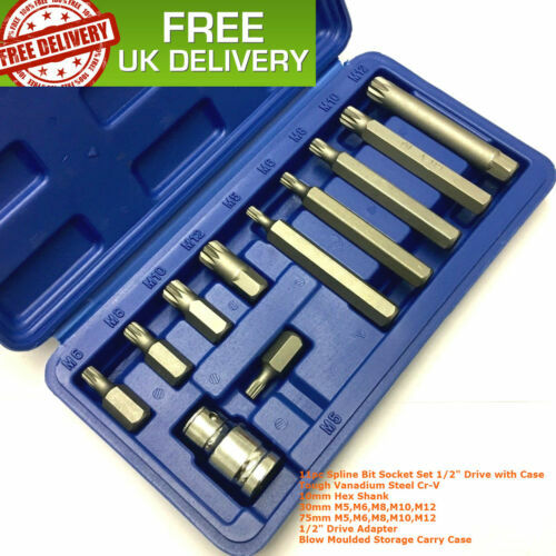11pc Spline Po' Set 1.3cm Presa M5 M6 M8 M10 M12 Kit & Custodia Lungo & Corto