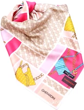 Gherardini Japan Made Cotton Scarf Logo Monogram & Gherardin Bags Pattern 59cm