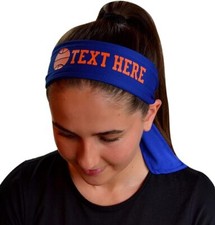 Basketball Tie Back Sport Headband Personalized in VINYL Text Quantity Discounts