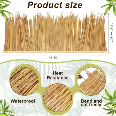 Berlune 16.5ft x 20in Thatch Roofing Mexican Tiki Hut Grass Skirting Roof Artifi