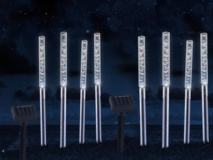 LED Solarleuchten mit Erdspieß im 2er Set Dämmerungssensor Terrassenbeleuchtung