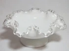 Beautiful Vintage White Ruffled Milk Glass Candy Compote Pedestal Dish