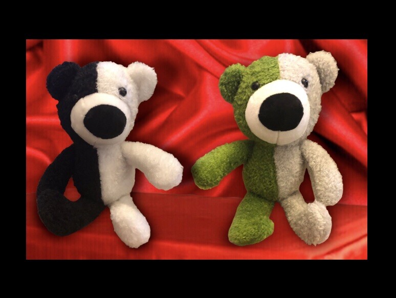 2pk 7.5” Soft plush Bears w Keychains & Big Nose 2 Toned: Black