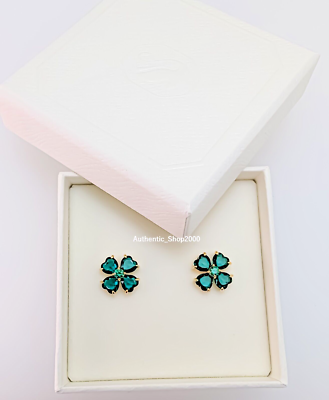 New 100% Authentic SWAROVSKI Gold Green Clover Idyllia Stud