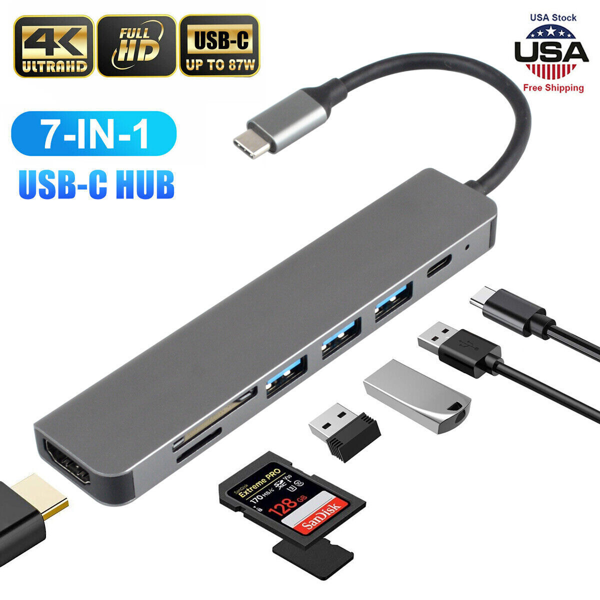 7in1 USB-C Type-C To USB 3.0 Multiport Hub Dock 4K HDMI for Mac – ASA College: Florida