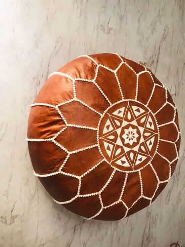 Moroccan Ottoman Leather Hassock 24'' Round Unstuffed Boho Footstool Pouffe New - Picture 7 of 11