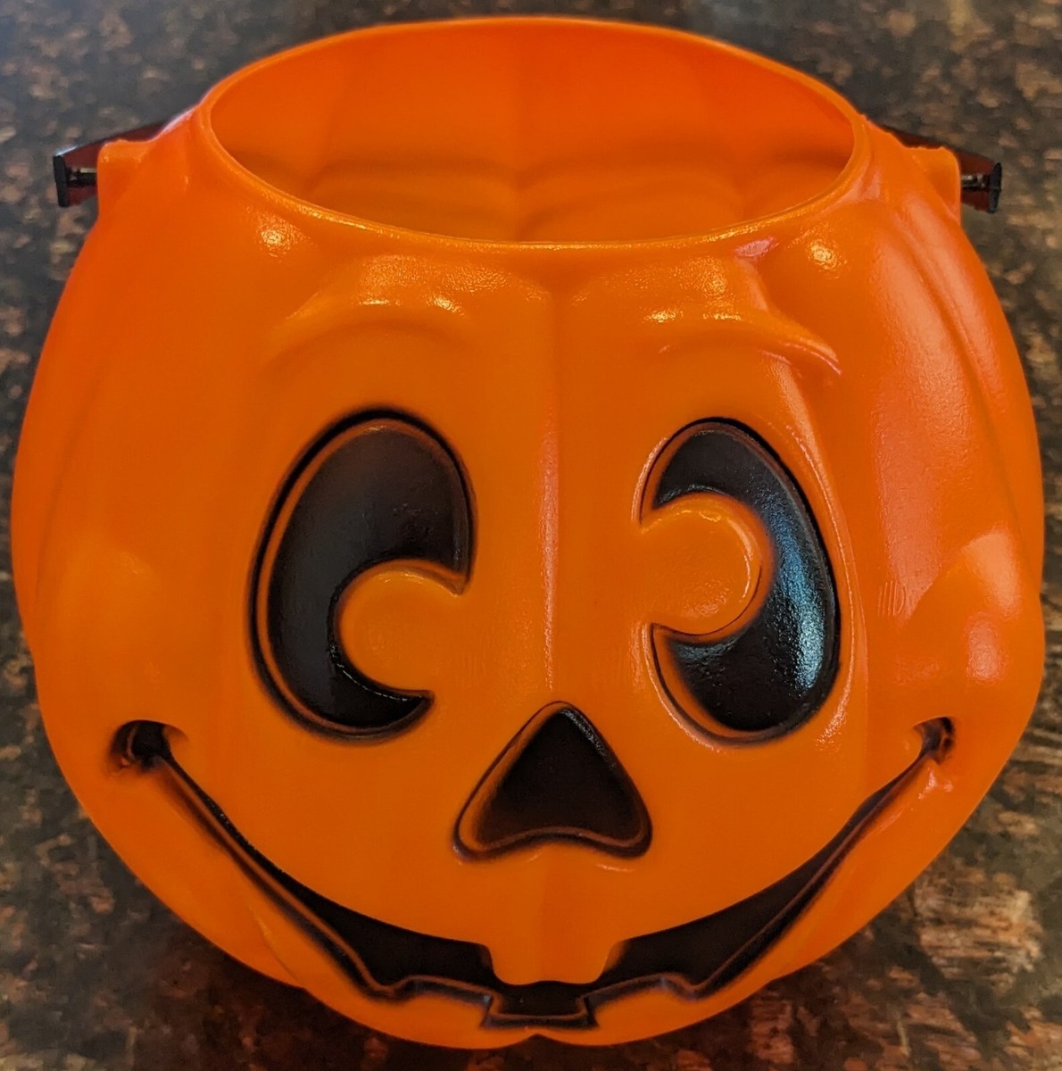 VTG Orange Plastic Molded Trick Or Treat Jack~O~Lantern Candy Pail