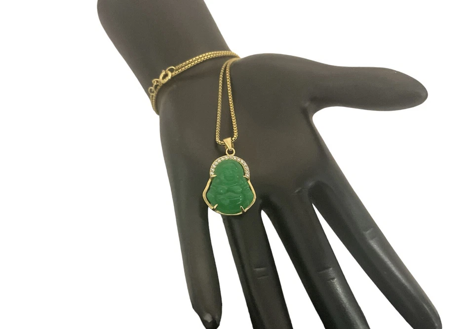 "Collar Buda pequeño de 20"" de jade verde curativo, plata esterlina" Foto 2 de 3