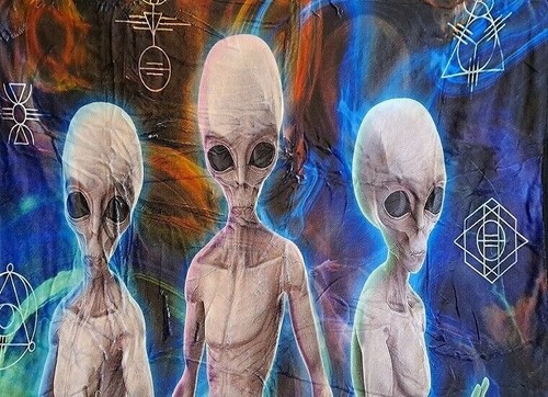 Nuevo 3 Alien Felpa Vellón Lanzamiento Regalo Manta Sherpa OVNI Extraterrestre Abducción Galaxia - Imagen 8 de 10