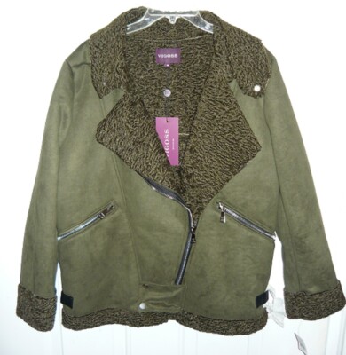 Vigoss Women's Faux Suede Winter Coat / GREEN / Soft Sherpa Lining / NEW w Tags