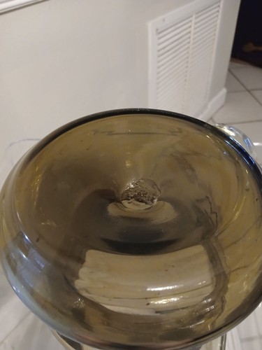 Vintage MCM Hand-Blown Glass Pitcher Clear Applied Handle Smoky Olive Grey Body - Picture 5 of 8