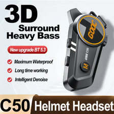 Motorcycle Helmet Bluetooth Headset 5.3 IPX7 Waterproof Stereo Bass C50Soft Tube