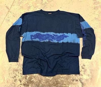 Vintage Y2K Extreme Limit Blue Dragon Tribal Long Sleeve Shirt Mens XL Skater