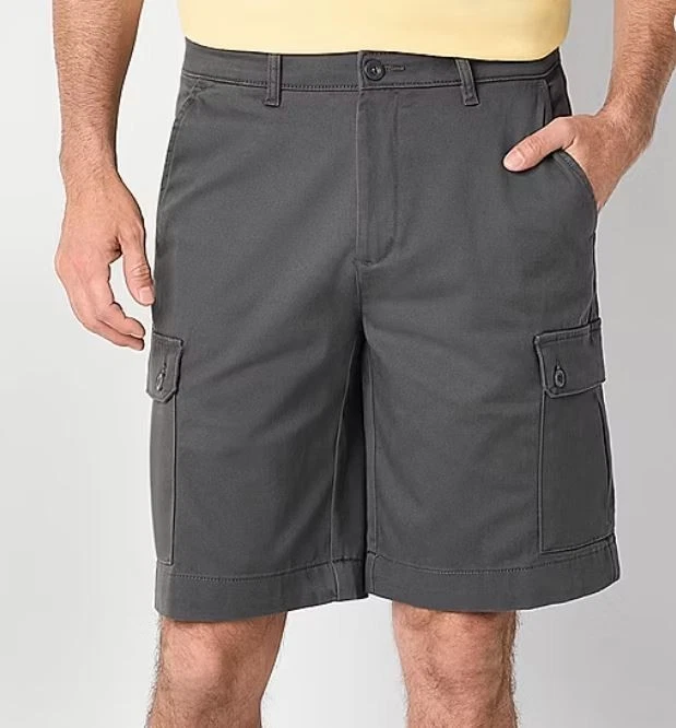 St. John's Bay Men's 10" Mid Rise Stretch Fabric Cargo Short Executive Gray W44