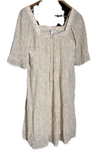 Naif Women Small Dress Boho Peasant Tan Paisley Lined Cottage Core Light Beachy