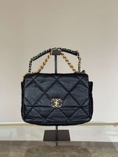 Chanel 19 MM Flap Bag Black Lambskin Mixed‑Tone Metal Chain Shoulder Crossbody