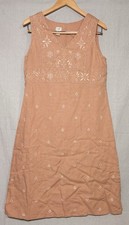 J. Jill Linen Emboidered Midi Dress Sz M High Waist Fairy Cottage Boho Regency
