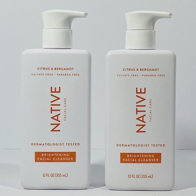 2-Pk Native Facial Care Brightening Facial Cleanser Gel Citrus & Bergamot 12 OZ
