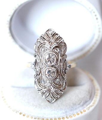 Wunderschöner antiker Art Deco Ring mit Diamanten aus 585 Gold  und Platin B4262