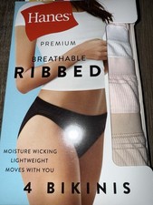 Hanes Premium  4-Pair Womens Bikini Panties Polyester Blend Ribbed  L/7